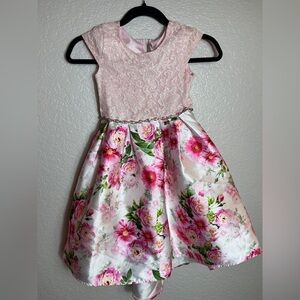 Rare Editions Pink Pleated A-Line Floral Formal Sundress 6X